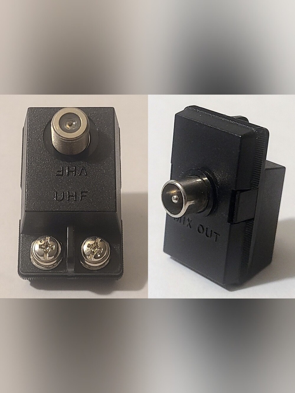 Black UHF/VHF Coaxial TV Antenna Adapter with Screw-Terminal Connector